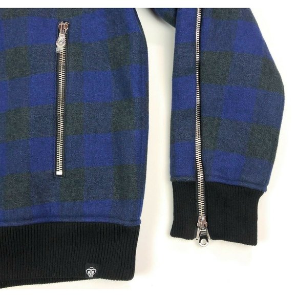 Mostly Heard Rarely Seen Mens XL Blue Black Plaid Zipper Bomber Jacket Coat - Picture 10 of 12